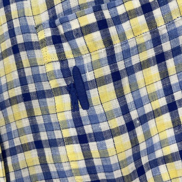 JOHNNIE-O Linen Button Down Shirt XL West Coast Prep Nautical Blue Plaid - Picture 5 of 10
